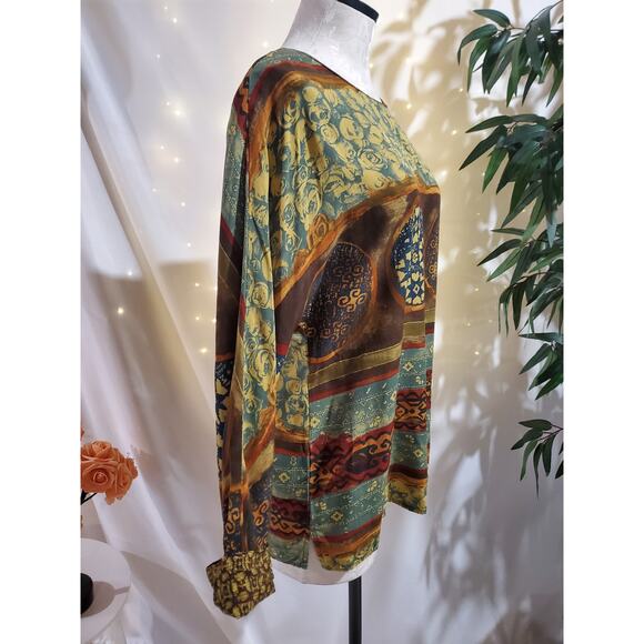 Vtg Carole Little 90s Boho Aztec Southwestern Top Size 10P Artsy Hippie Floral - Picture 3 of 9